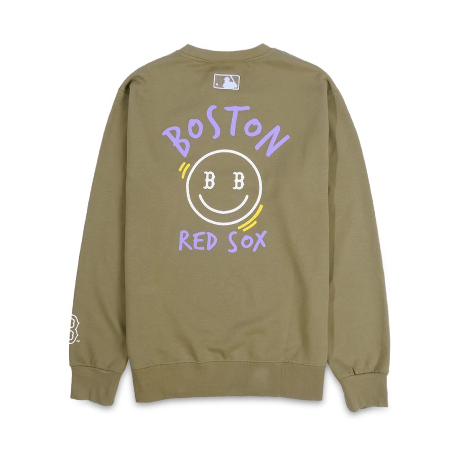 MLB Boston Red Sox Smiley Khaki Sweatshirt / Sweater / Crewneck - ORI