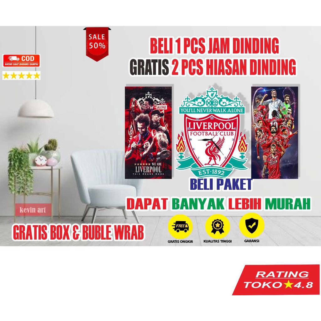 JAM DINDING UNIK MURAH LOGO LIVERPOOL MINIMALIS AESTHETIC KARAKTER ANIMASI KEREN CUSTOM HIASAN DINDING KAMAR TIDUR TEMPEL TEMBOK BESAR UKURAN JUMBO 3d NYALA ARTISTIK MODERN MEWAH KADO HADIAH PERNAK PERNIK HIASAN RUMAH PAJANGAN DINDING KAMAR AKSESORIS