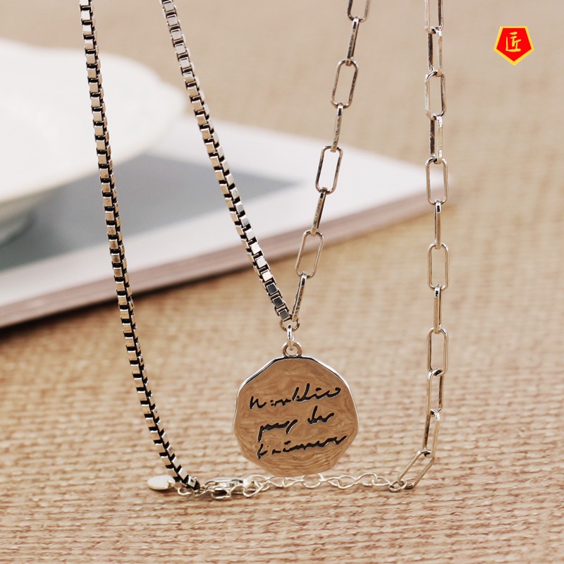 [Ready Stock]Women's Korean-Style S925 Silver Retro Alphabet round Necklace