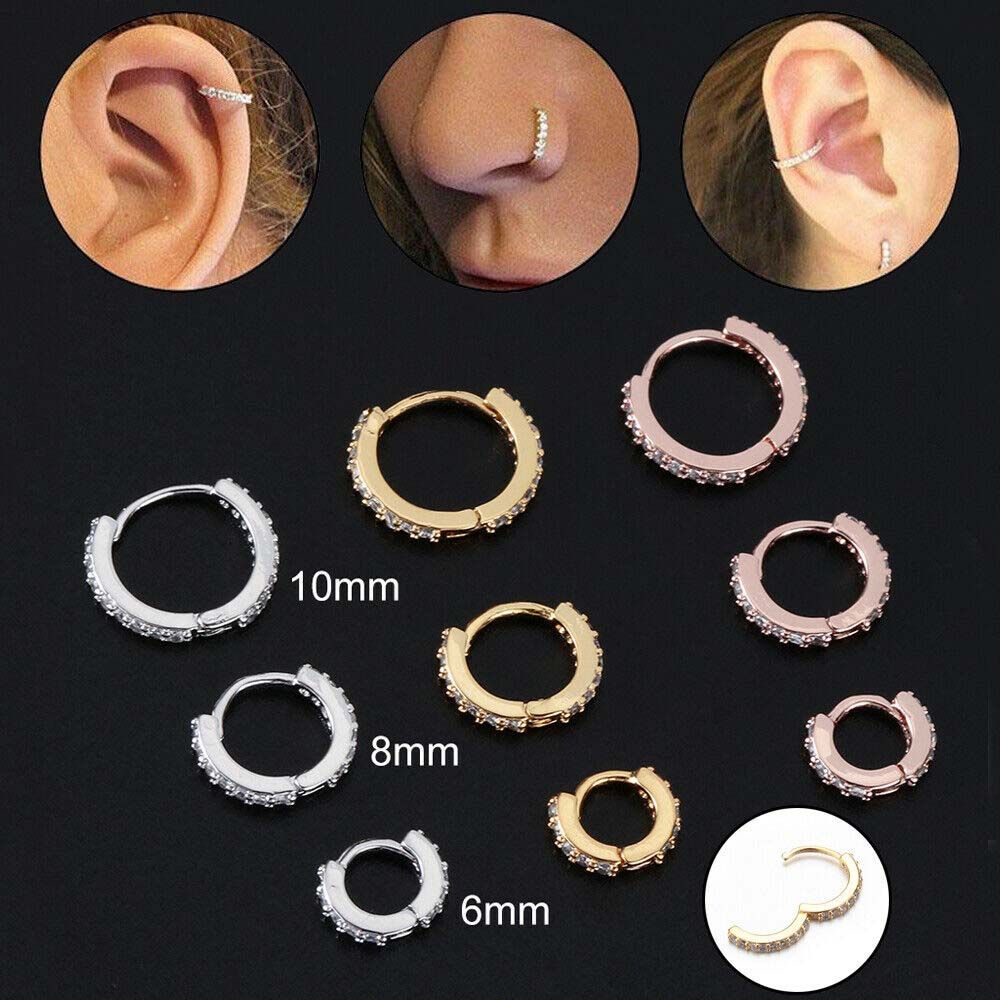 Needway  Fashion Hoop Earrings Clicker Piercing Jewelry Ear Ring 6/8mm Accessories Punk Septum Rose Gold/Silver Color Daith Nose Ring/Multicolor