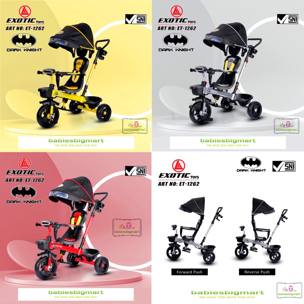 SEPEDA ANAK RODA TIGA 3 TRICYCLE EXOTIC ET 1263 , ET 1262 , ET 1267 , ET 1268 , ET 1269 , ET 1261 1 , ET 2251 , AT 7708 , AT 7711 , AT 7713 , GY 1122C , GY 101C MUSIK KURSI PUTAR DORONGAN