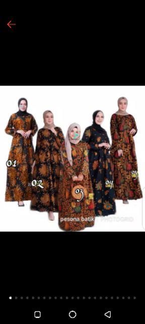 Couple Gamis Sogan 2477 Padi Kombinasi Batik Modern Long Dress Terusan Seragam Pesta