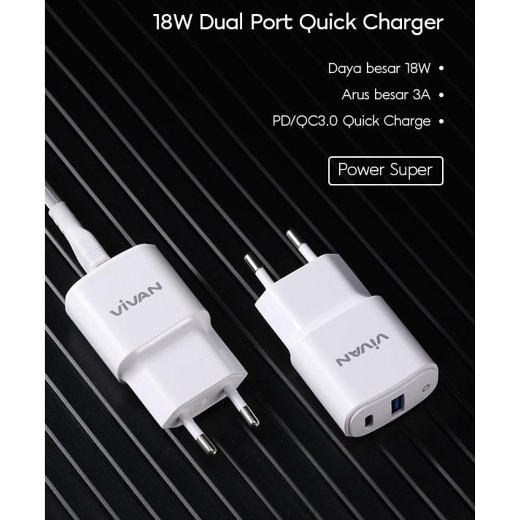 Charger Dual Mode PD / QC 3.0 Type C - Vivan Power Super 3A 18W