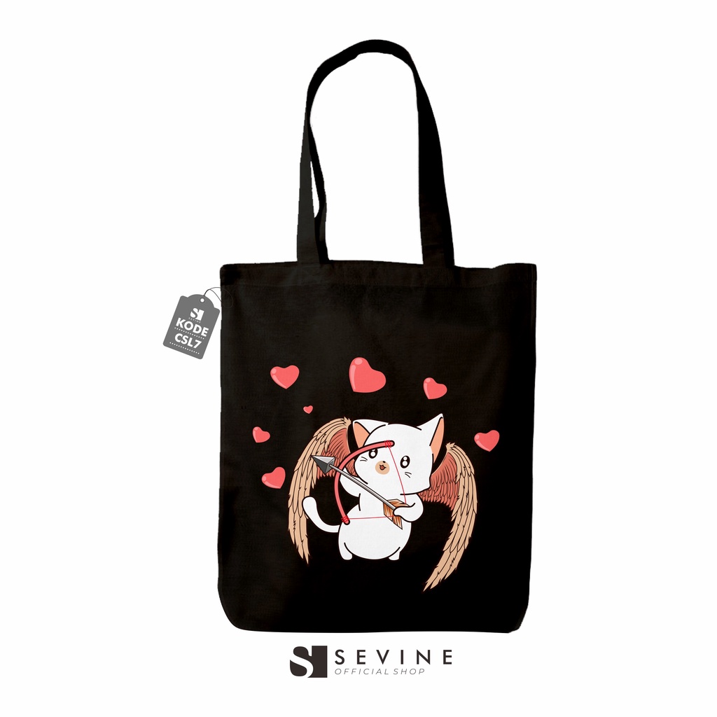 Sevine Totebag Tas Wanita Tote Bag Resleting Cute Cat Black Series Hitam - CSL7