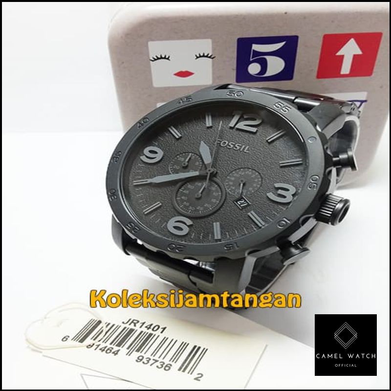 Promo JAM TANGAN PRIA FOSSIL JR1401 ORIGINAL CHRONOGRAPH RANTAI FULL HITAM