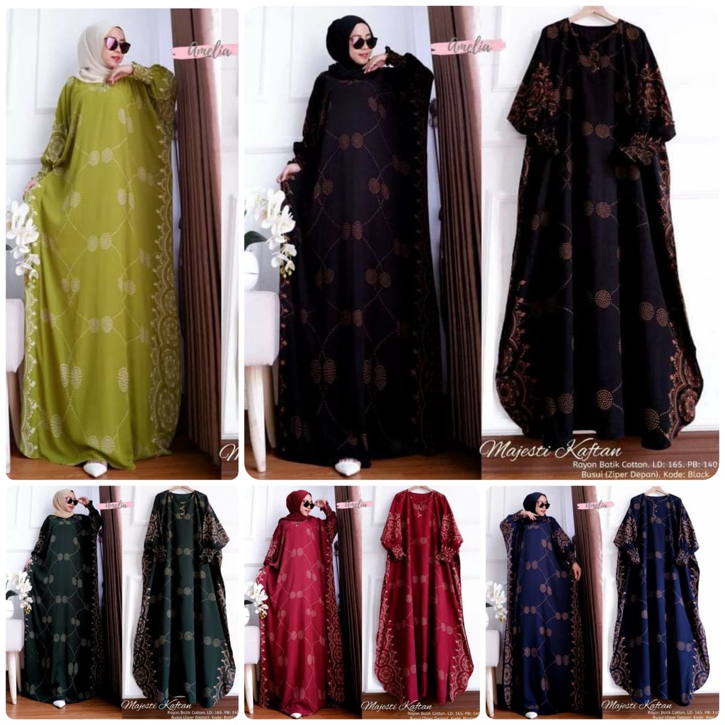 Paula Kaftan Wanita Super Jumbo XXXL Busui Resleting Lengan Panjang 7/8 Motif Sultan Rayon Tebal / Gamis Kaftan