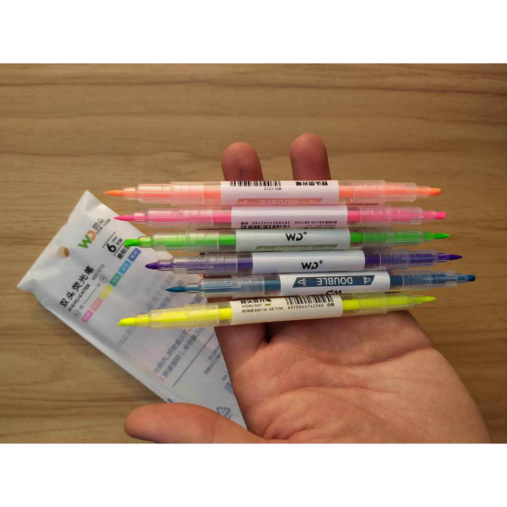 SPIDOL HIGHLIGHTERS 2 MATA SET 6 PIECE TERMURAH STABILO IMPORT MURAH PERLENGKAPAN SEKOLAH ANAK COD