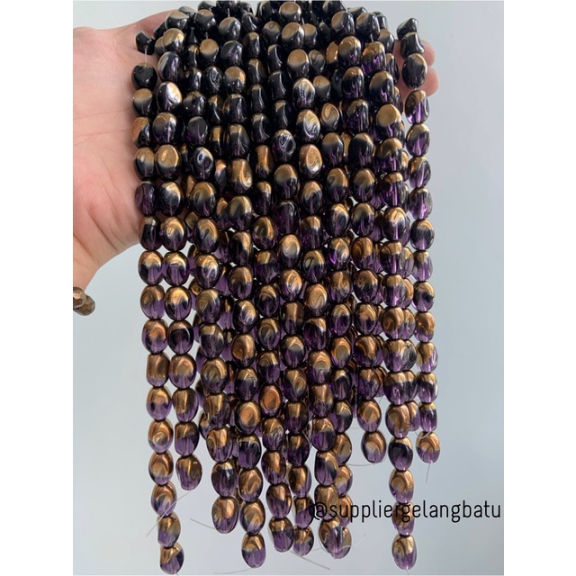 kristal CEKO KACANG GOLD PURPLE quartz 10mm UNGU emas oval cutting