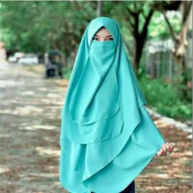 Niqab/cadar tali 2 layer tanpa jahitan bawah mata