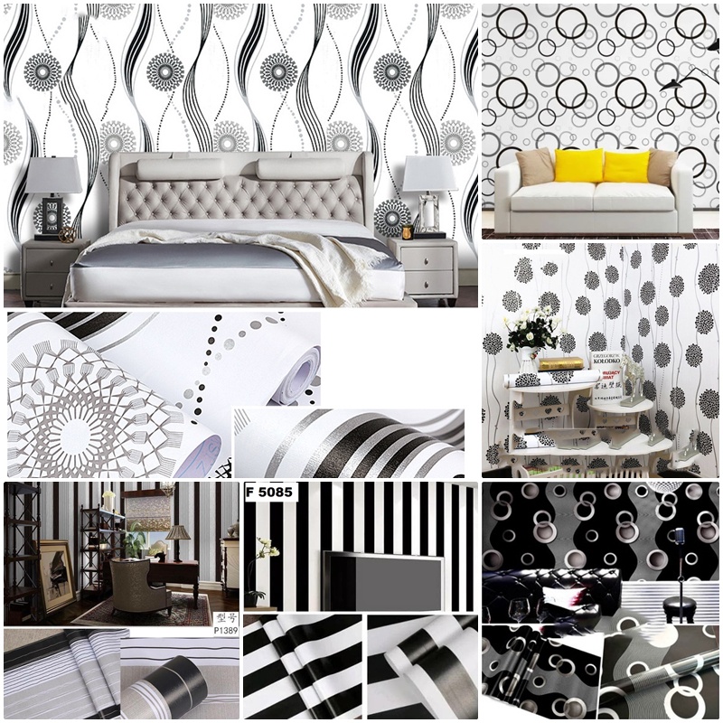 Jual Wallpaper dinding motif Hitam Putih 45cm x 10m / wallstiker