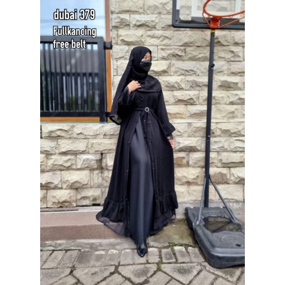Abaya Dubai Hitam Full Kancing/Outer bisa Abaya Jetblack Super Free Belt