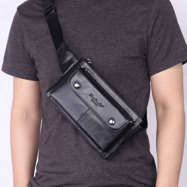Tas Pinggang Kulit Asli Waistbag Kulit Asli Tas Selempang Dada Slingbag Import Kulit Asli