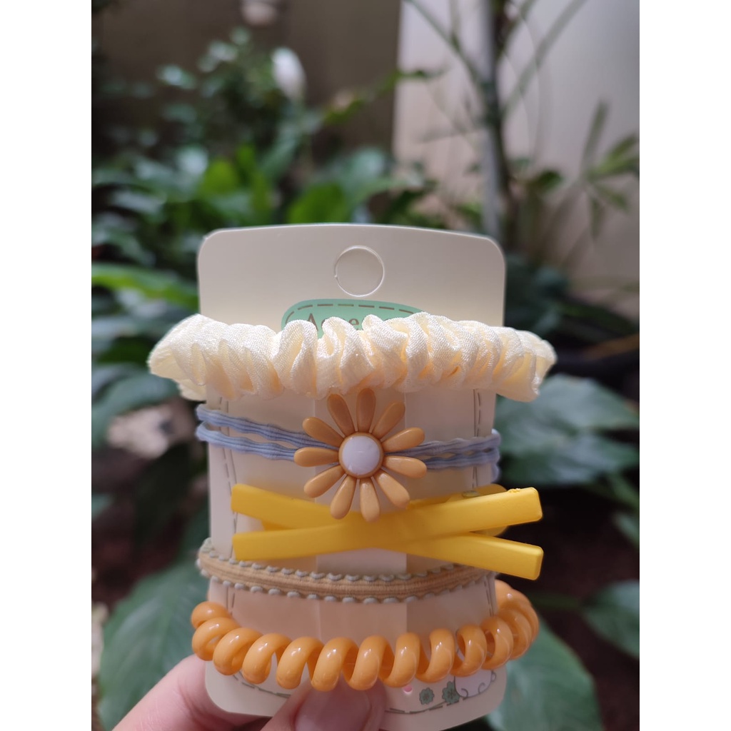 Ikat Rambut Korea Towel Ring Set ( isi 50pcs)-SET(5)-KUNING PASTEL