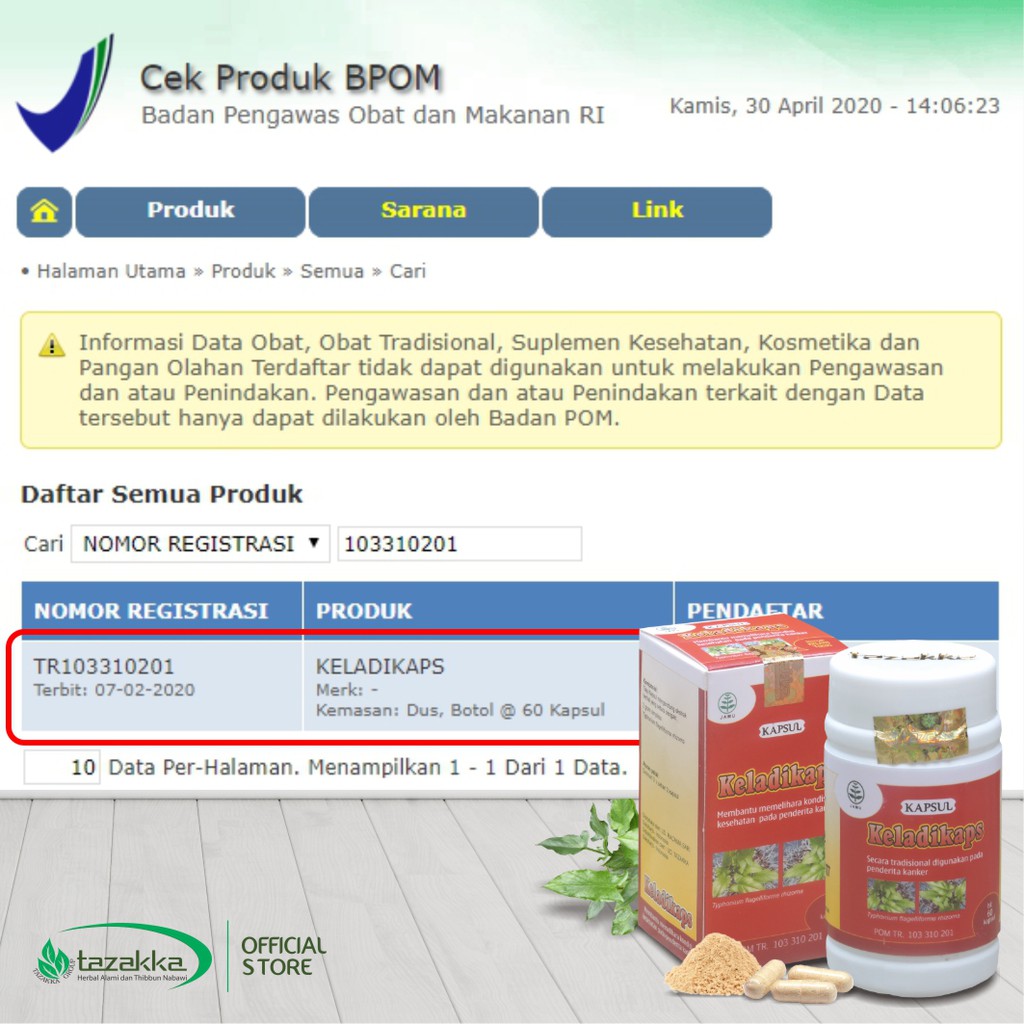 KAPSUL KELADI TIKUS Obat Kanker Tumor Herbal Tazakka ORIGINAL HALAL BPOM