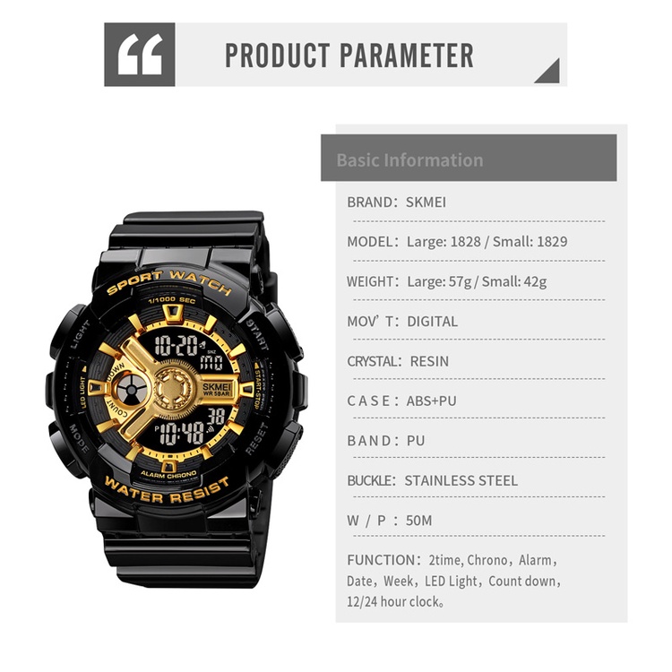 Jam Tangan SKMEI 1828 Fashion Digital Watch Men Shockproof Waterproof Dual Wristwatches LED Chrono