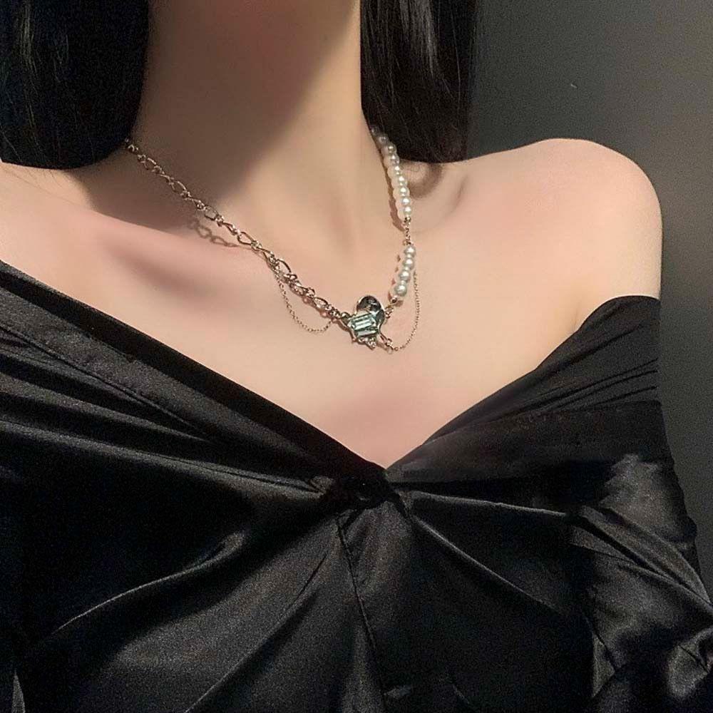 MXBEAUTY Cinta Jahitan Kalung Mutiara Kreatif Klasik Vintage Perak Pacar Pengantin Perhiasan Tulang Selangka Choker Gadis Korea Style Necklace