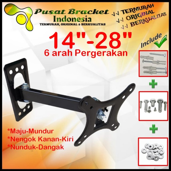 Bracket Tv dan Monitor 14&quot; s/d 28&quot; 6arah Fleksible GARANSI 100% ORI!! yaa