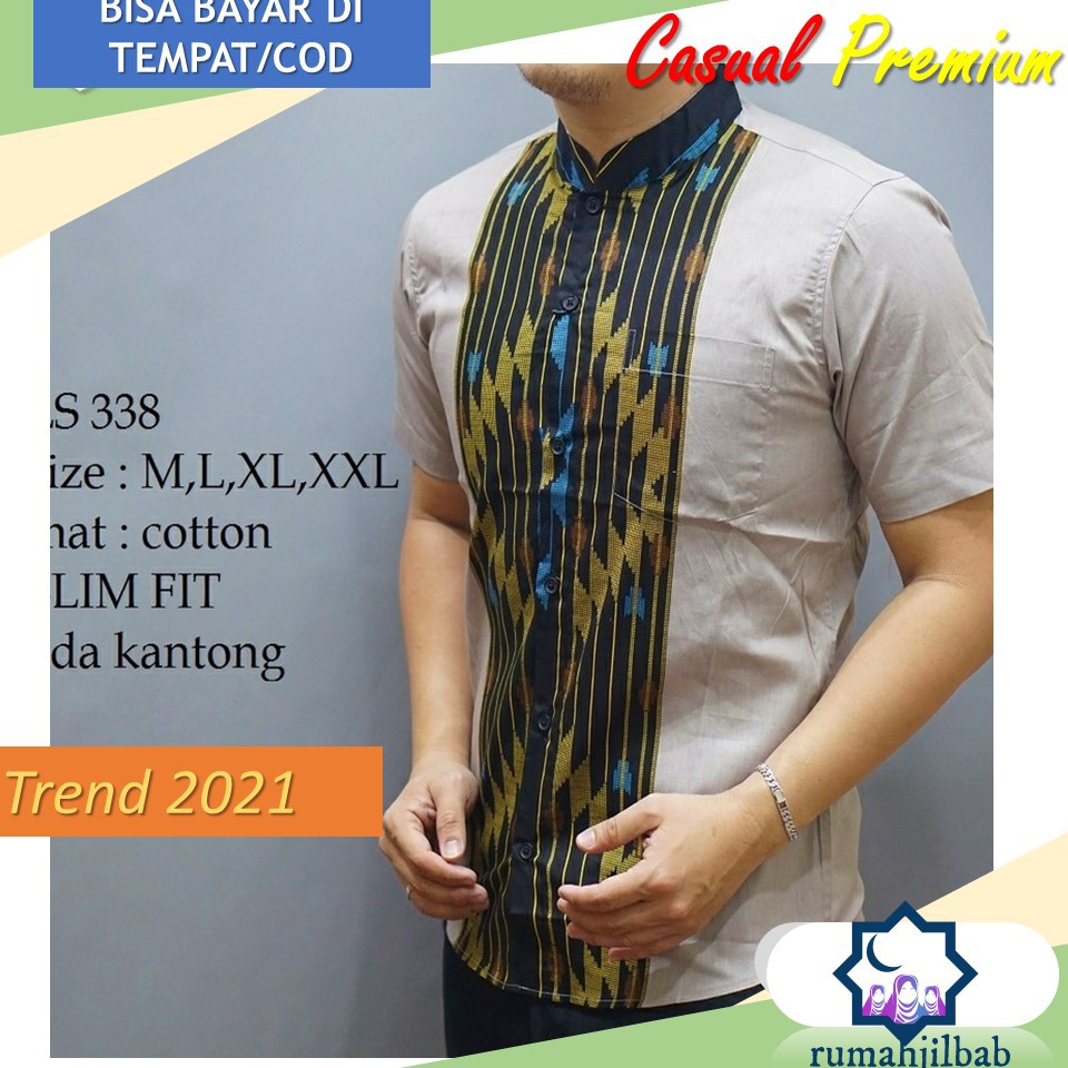Baju Koko Pria Lengan Pendek LocoRauf Trend 2021 Ala Santri Modern LS338
