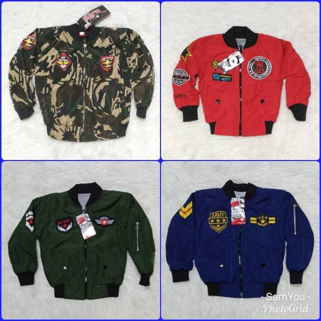 Jaket Bomber Anak Umur 1-2-3 Tahun Bisa Bolak Balik Motif Polos dan Army Abri TNI