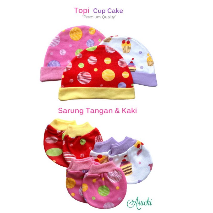 Aruchi set Topi + sarung tangan + kaki Motif / Polos CBKS