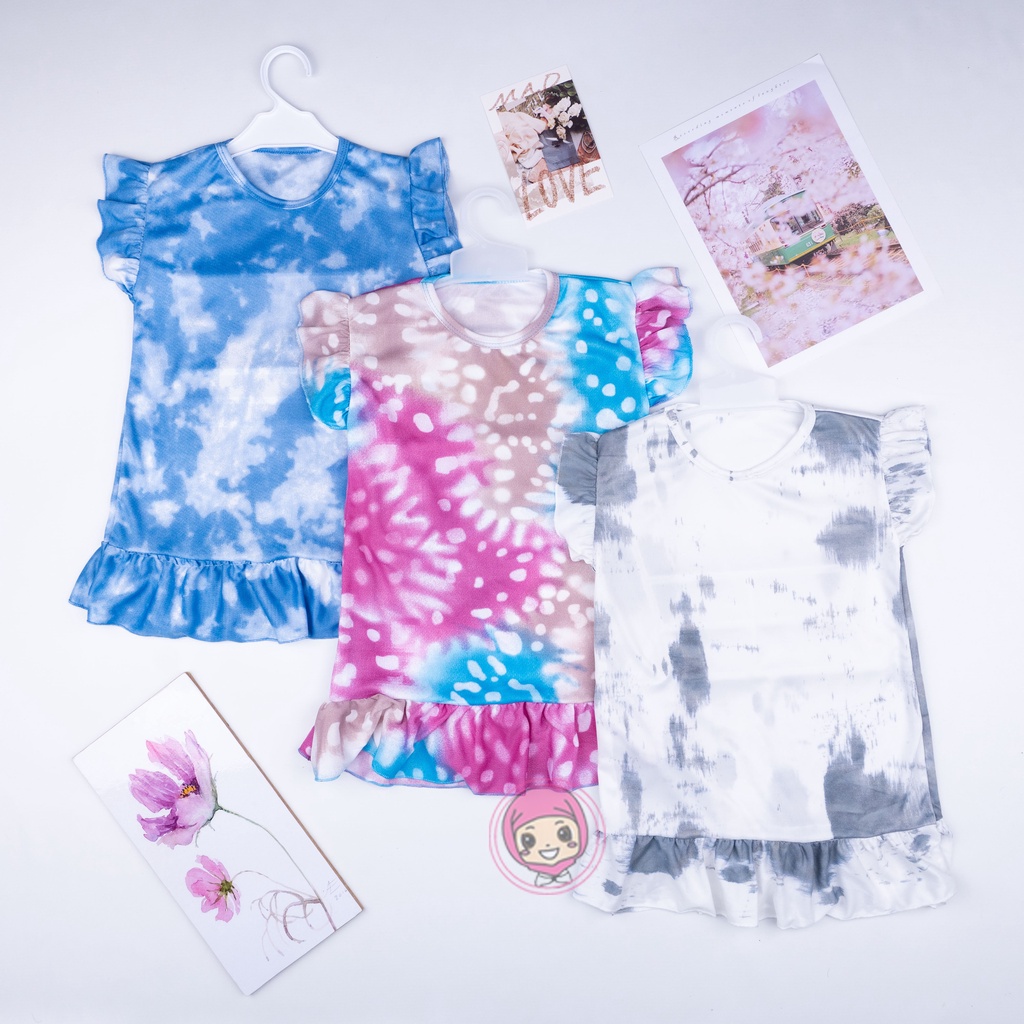 VS - DRESS RUFFLE TIE DYE ANAK / RUFFLE TDYE POLOS ANAK / DASTER ANAK USIA 2 - 6 TAHUN