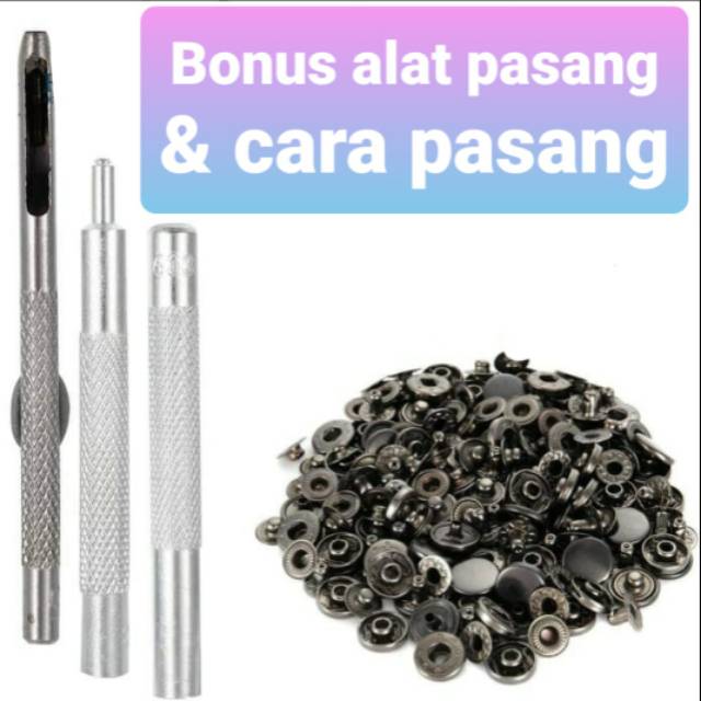 Kancing jepret 100 pcs BONUS ALAT PASANG DIY CARA PASANG KANCING EMAS NIKEL BLACK NIKEL