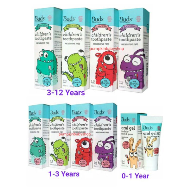 CBK - Buds Organics Oral Gel -Toothpaste With Fluoride / Xylitol - For Usia 0-1y 1-3y 3-12y / Pasta Gigi Bayi &amp; Anak