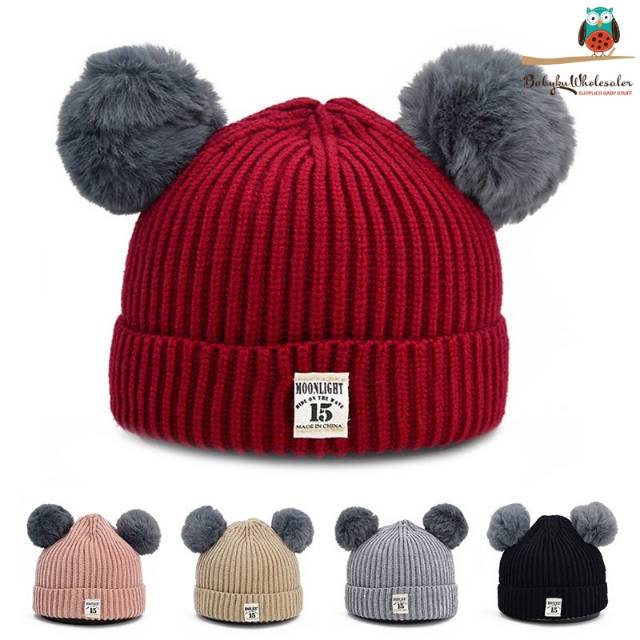 Topi kupluk anak rajut wol pom pom