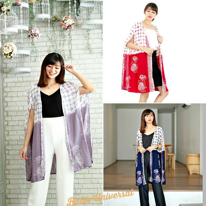 Terbaru Cape Batik Wayang. Outer Batik Modern.Batik Kerja Wanita Blazer -Warna - Biru Navy Sale