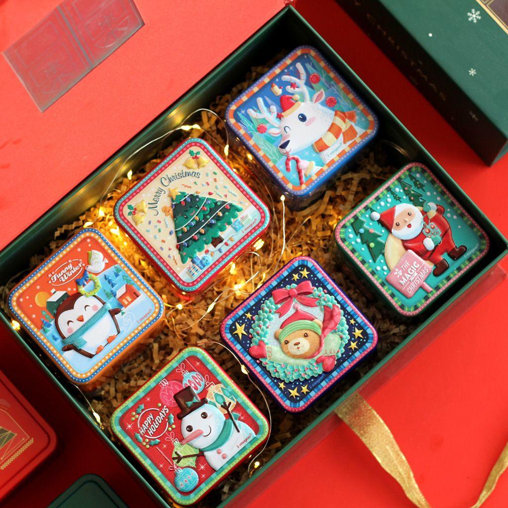 Solighter Tin Box 3D Relief Candy Organizer Dekorasi Natal Snowman Baking Christmas Gift Box