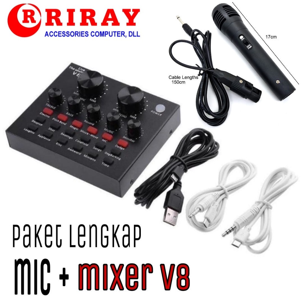 PAKET KAROKE SOUNDCARD V8 Live BROADCAST Recording MIXER BLUETOOTH / SOUND CARD V8 microphone