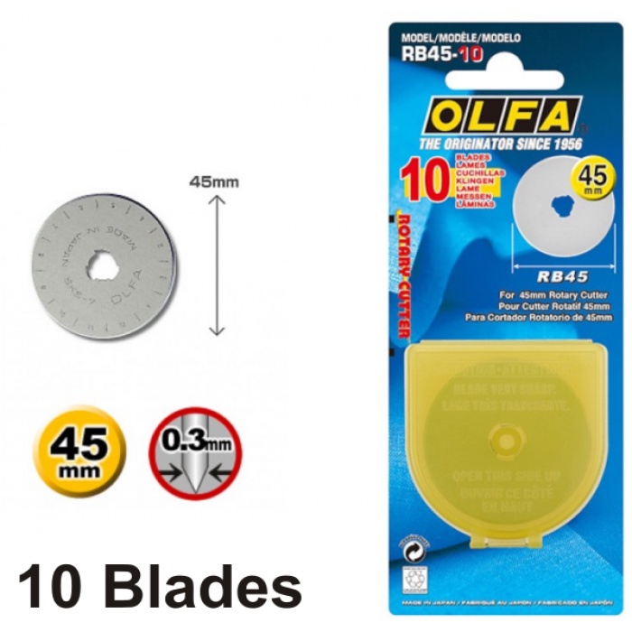 

Olfa RB45-10 45mm Spare Blade Rotary Cutter 10Pc Mata Pisau Rotary