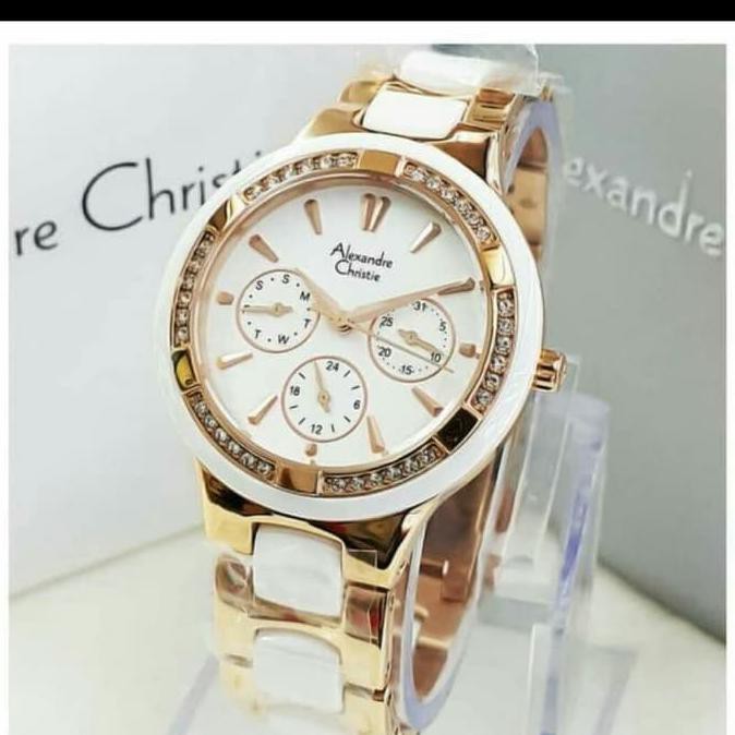 TERBARU JAM DIGITAL WANITA ORI】 JAM TANGAN WANITA ALEXANDER CHRISTIE AC-2299 CERAMIC ROSEGOLD ON