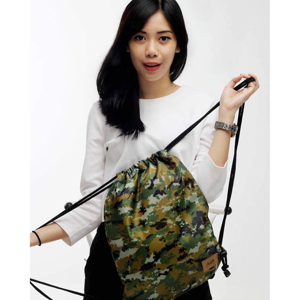 Tas Serut String Bag Gym Sack Tumblr Motif Waterproof Sepatu Futsal Basket Bola Nike - LORENG HIJAU