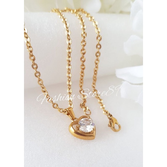 Kalung Fashion Love Permata putih Import Dewasa Titanium Gold Antikarat Fashion Rantai Kalung Nuri Ukir