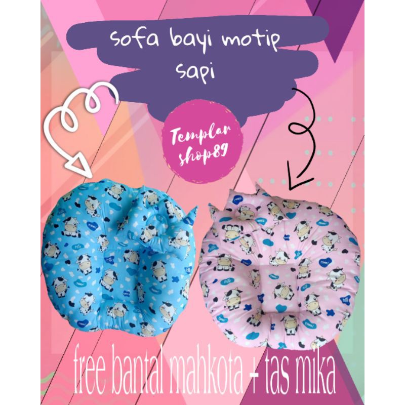 sofa bayi / baby launger free bantal mahkota bayi motip sapi