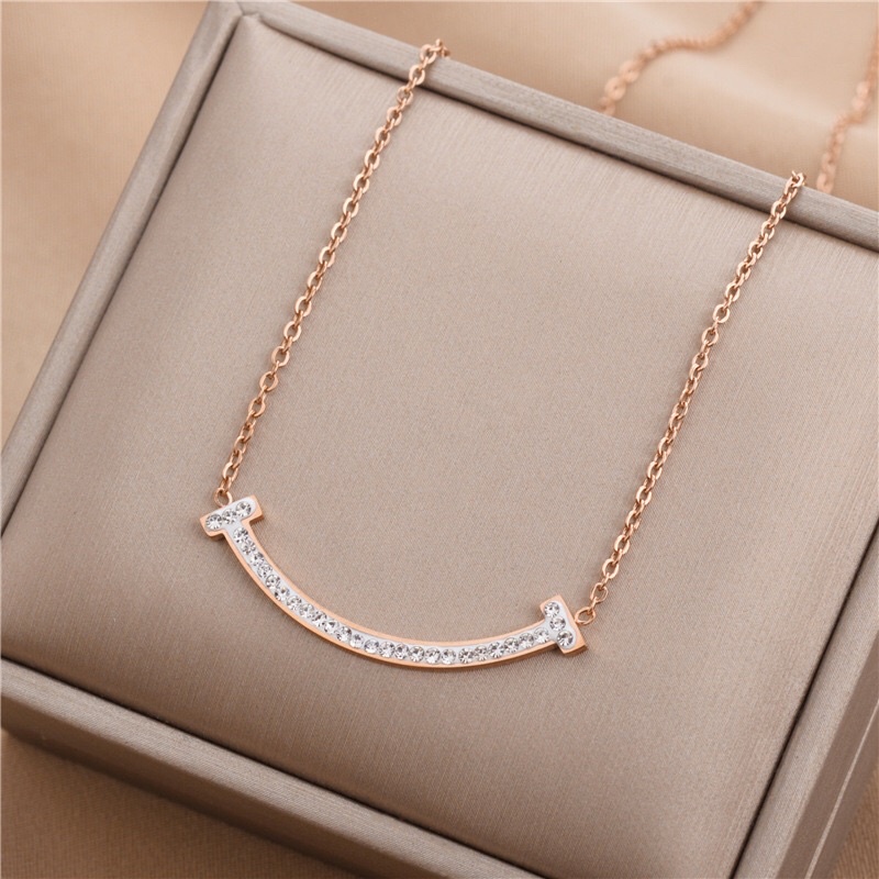 Kalung Titanium Warna Rosegold Mata Korean Style Premium