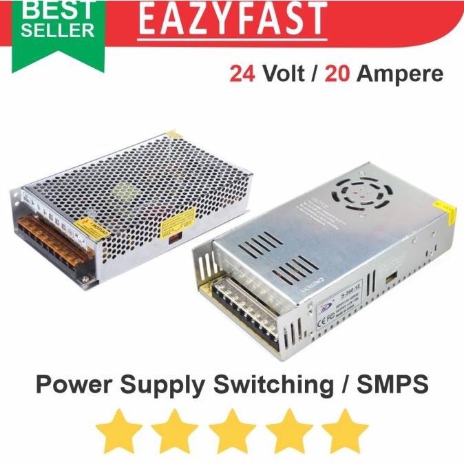 Power Supply PSU Jaring 24V 20A Adaptor Trafo Switching SMPS LED FAN efst90 Murah