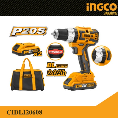 Brushless Bor Impact Drill Cordless 20V (13mm) INGCO CIDLI20608 Beton