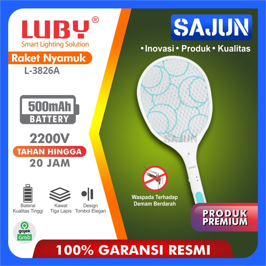 Luby L-3826A Raket Nyamuk Cas Rechargeable Mosquito Swatter L3826A