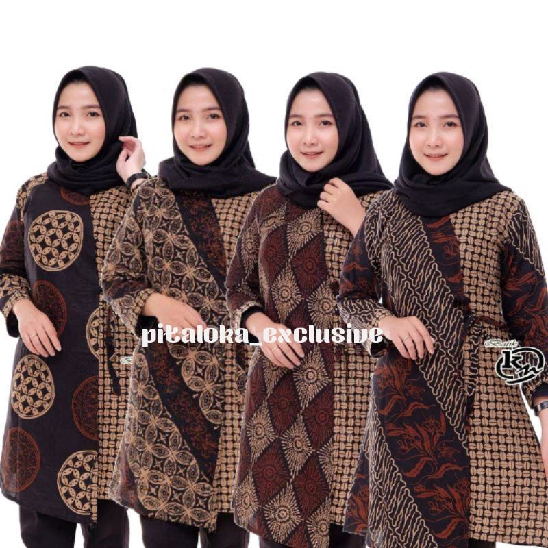 M L XL XXL JUMBO Batik Tunik wanita ASJ SA HRB026 Kenongo Pekalongan Sogan Tulis