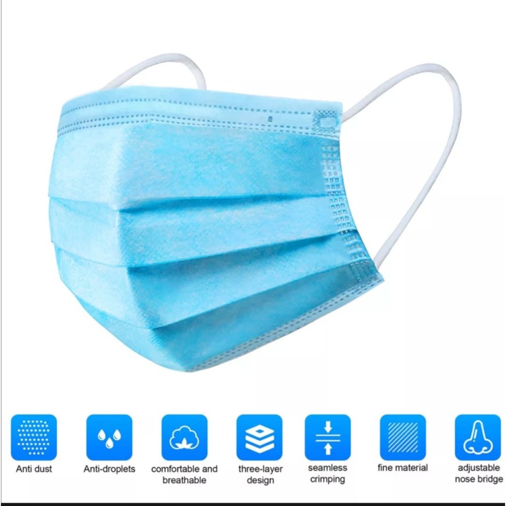 Masker 3PLY Isi 50PCS/BOX Disposable Protective Mask Earloop / Headloop Masker Anti Bakteri