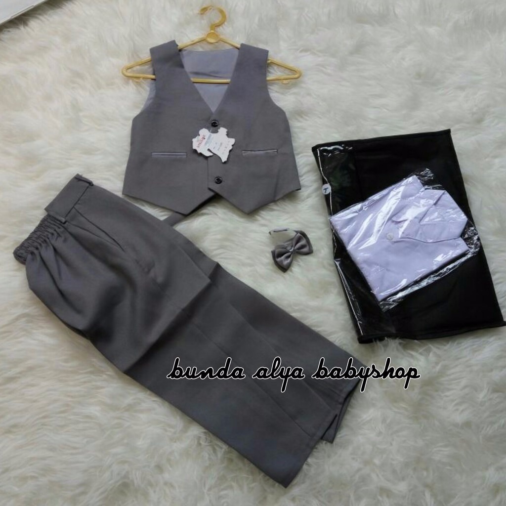 Setelan Resmi Bayi 3 Bulan Premium Formal ABU - Setelan Pesta Resmi uxedo Anak Balita PREMIUM SALE - Stelan Resmi Pesta Bayi Cowok