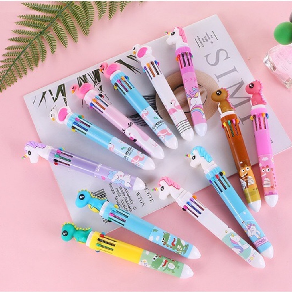 Pen 10 Warna Pulpen 3D Kartun Lucu 0.5mm