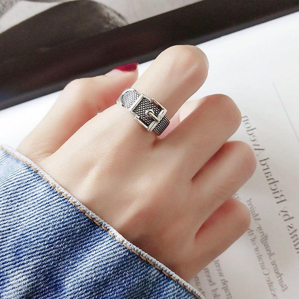 Mxbeauty Cincin Jari Punk Gothic Rantai Terbuka Rings Sabuk Gesper Midi Rings Perhiasan