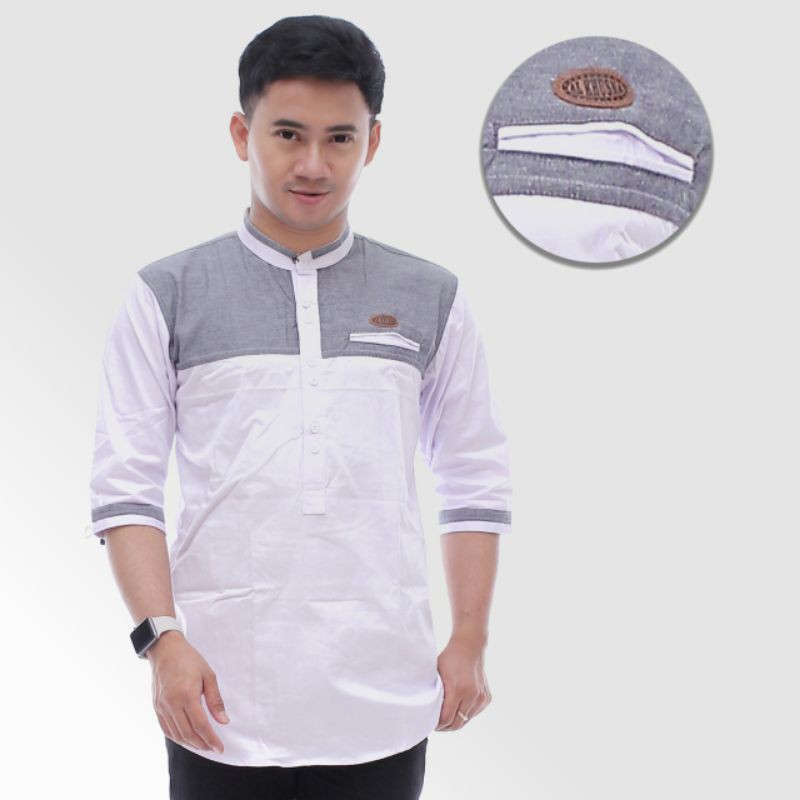 Baju Koko Fashion Pria White Grey PDW001/PP - Koperasi Batik