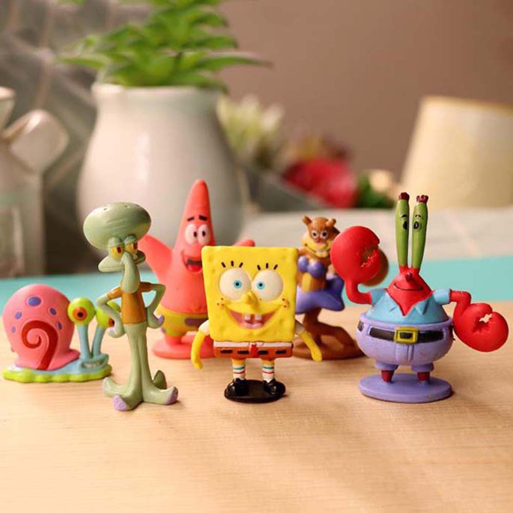 6pcs / Set Mainan Action Figure Model Kartun Spongebob Bahan Pvc Ukuran 3-6cm Untuk Dekorasi Desktop