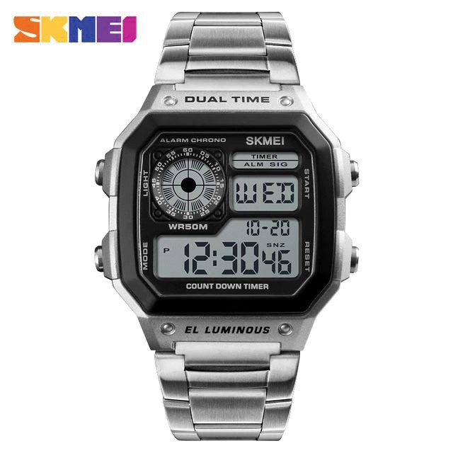 SKMEI 1335 Jam Tangan Pria Wanita Digital Tali Stainless Chronograph Anti Air WATCHKITE WKOS