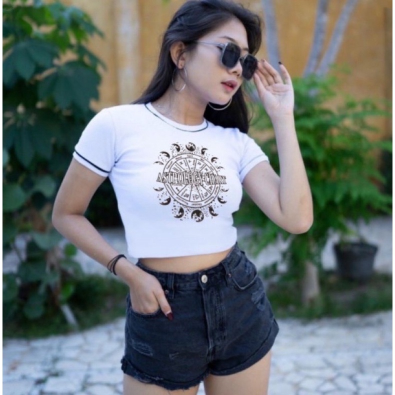 BEFAST - ZGW OOTD Kaos Crop ATHA / Crop List Astrologi (LD 88 , P 45) / Pakaian Kaos Crop Wanita / Crop Top Motif / Kaos Crop Kekinian Remaja Wanita / Tshirt Lengan Pendek / Termurah