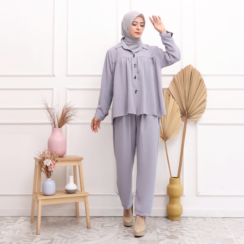 SETCEL RAYON CRINKLE SIMPLY KANCING BUSUI SET STELAN MUSLIM POLOS MURAH GROSIR MODELLANO SALE BUMIL